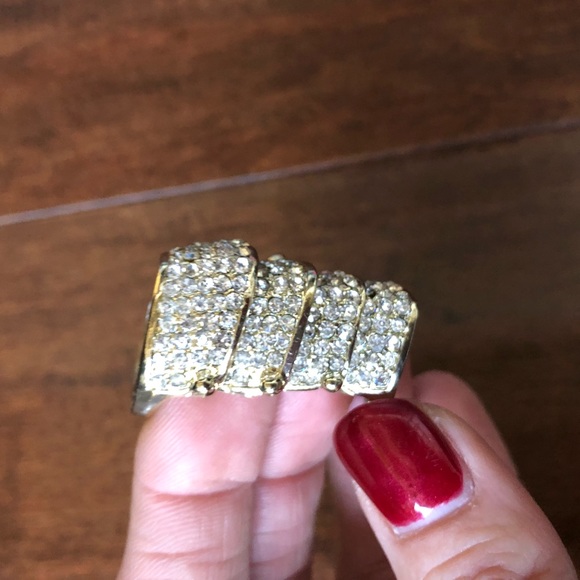 Gold-tone Full Finger Rhinestone Two Band Ring - Picture 5 of 5